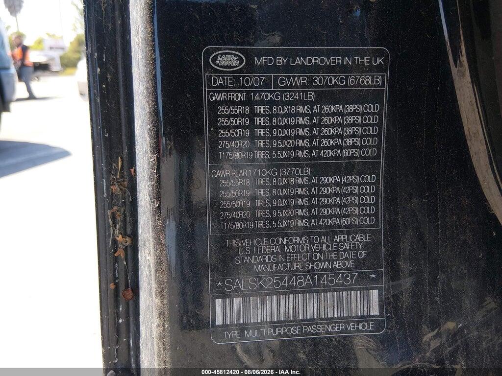 SALSK25448A145437 2008 LAND ROVER RANGE ROVER SPORT photo no. 9