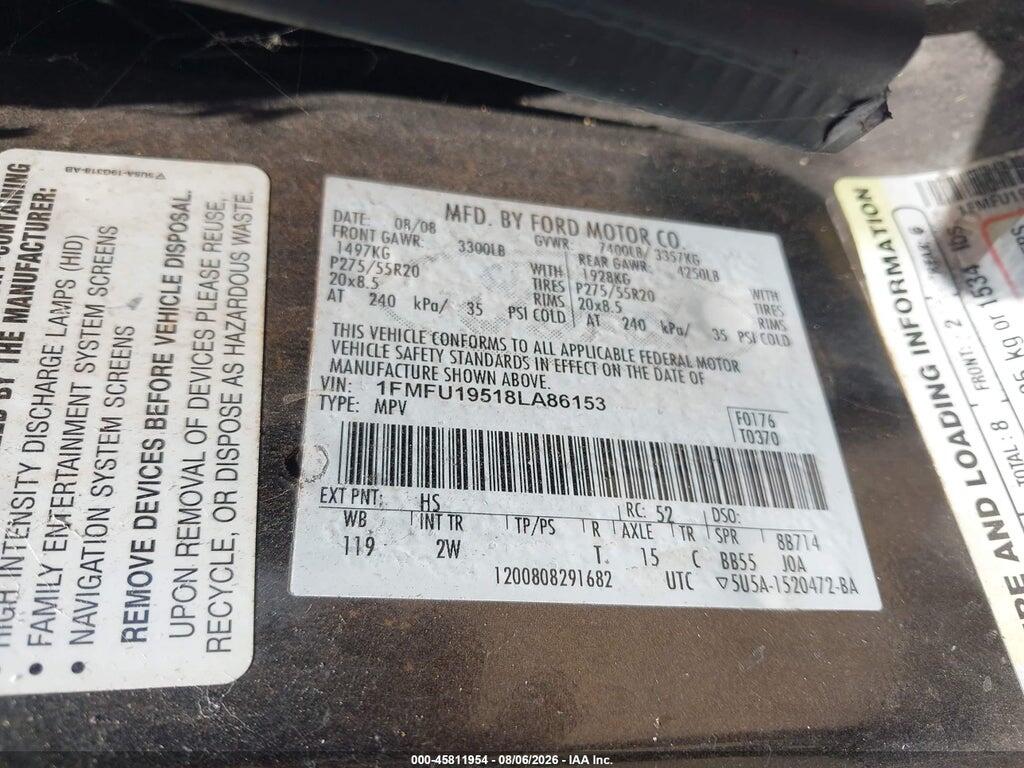 1FMFU19518LA86153 2008 FORD EXPEDITION photo no. 9