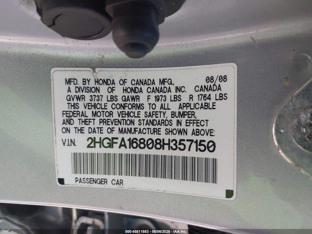 2HGFA16808H357150 2008 HONDA CIVIC photo no. 9