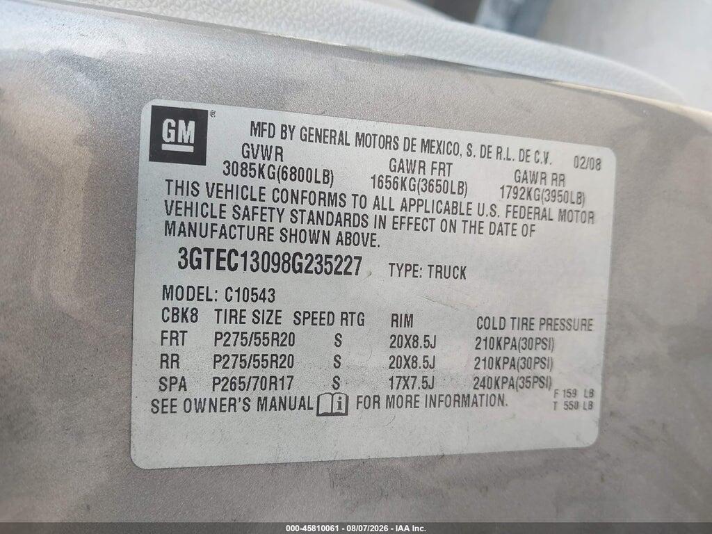 3GTEC13098G235227 2008 GMC SIERRA 1500 photo no. 9