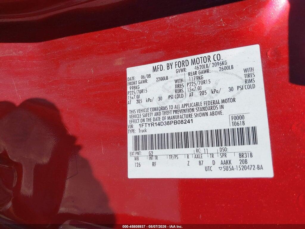 1FTYR14D38PB08241 2008 FORD RANGER photo no. 9