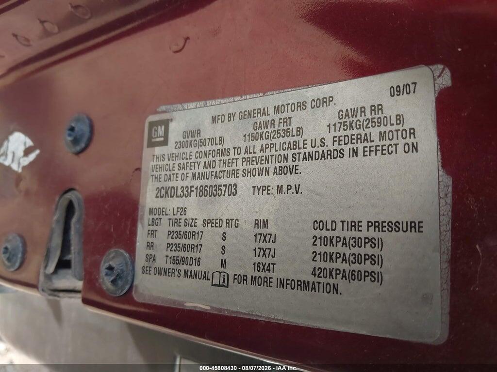 2CKDL33F186035703 2008 PONTIAC TORRENT photo no. 9