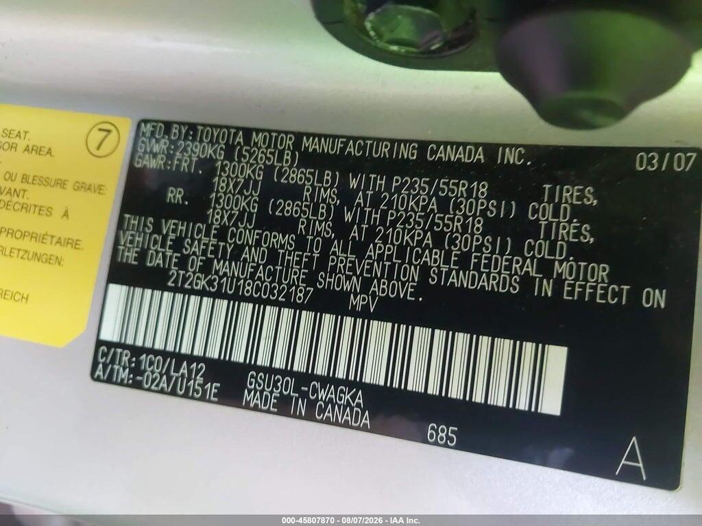2T2GK31U18C032187 2008 LEXUS RX 350 photo no. 9