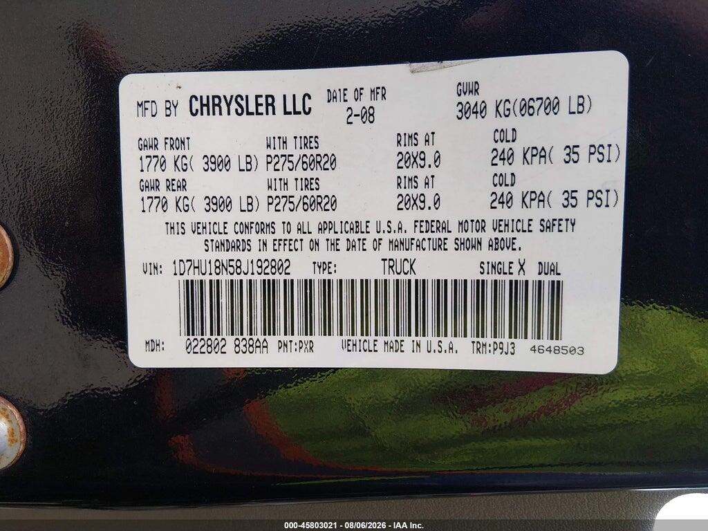 1D7HU18N58J192802 2008 DODGE RAM 1500 photo no. 9