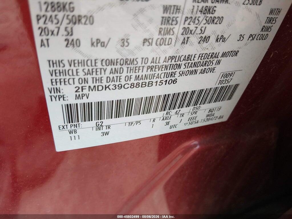 2FMDK39C88BB15106 2008 FORD EDGE photo no. 9