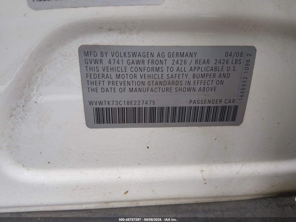 WVWTK73C18E227475 2008 VOLKSWAGEN PASSAT photo no. 9