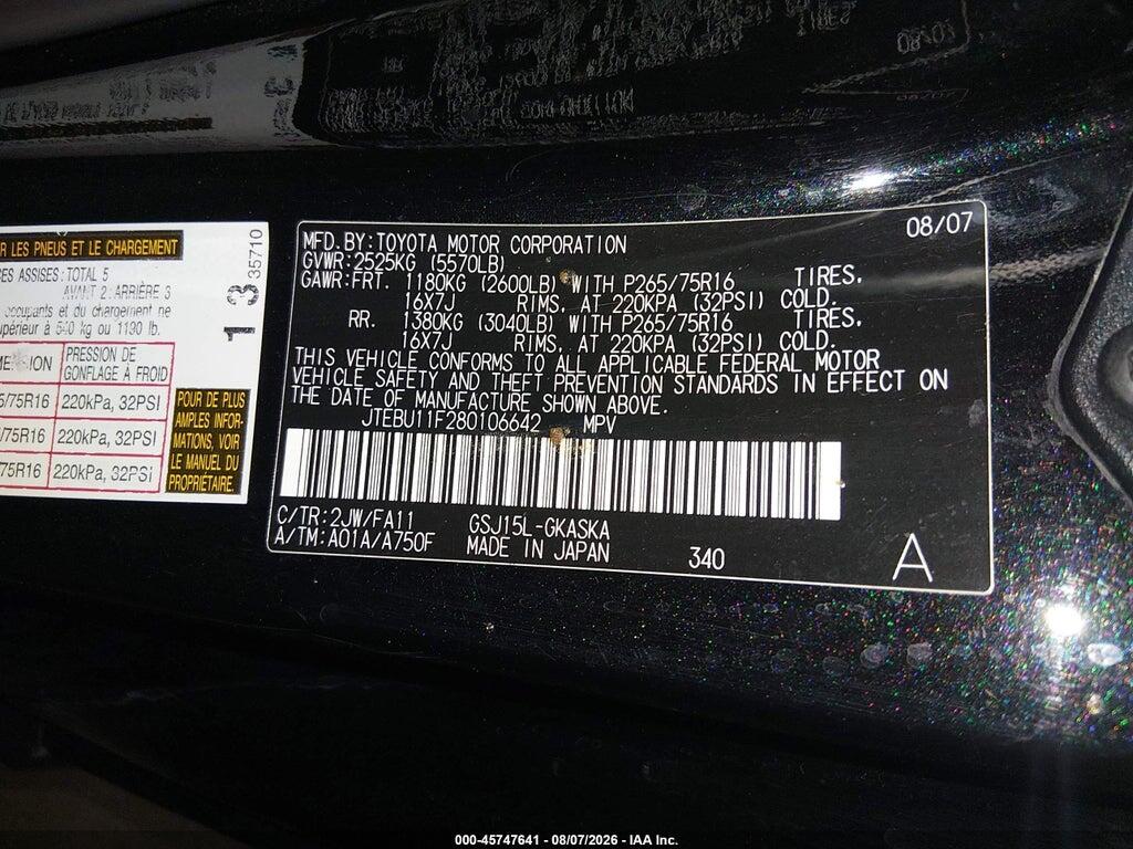 JTEBU11F280106642 2008 TOYOTA FJ CRUISER photo no. 9