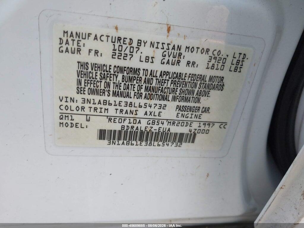 3N1AB61E38L654732 2008 NISSAN SENTRA photo no. 9