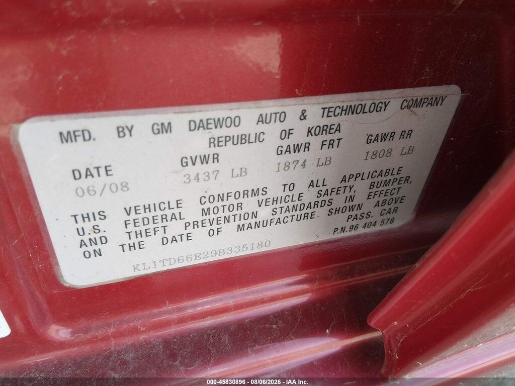 KL1TD66E29B335180 2009 CHEVROLET AVEO photo no. 9