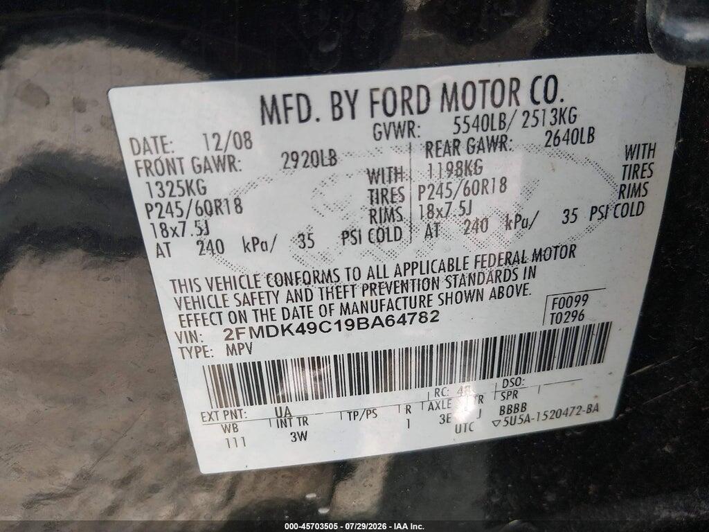 2FMDK49C19BA64782 2009 FORD EDGE photo no. 9
