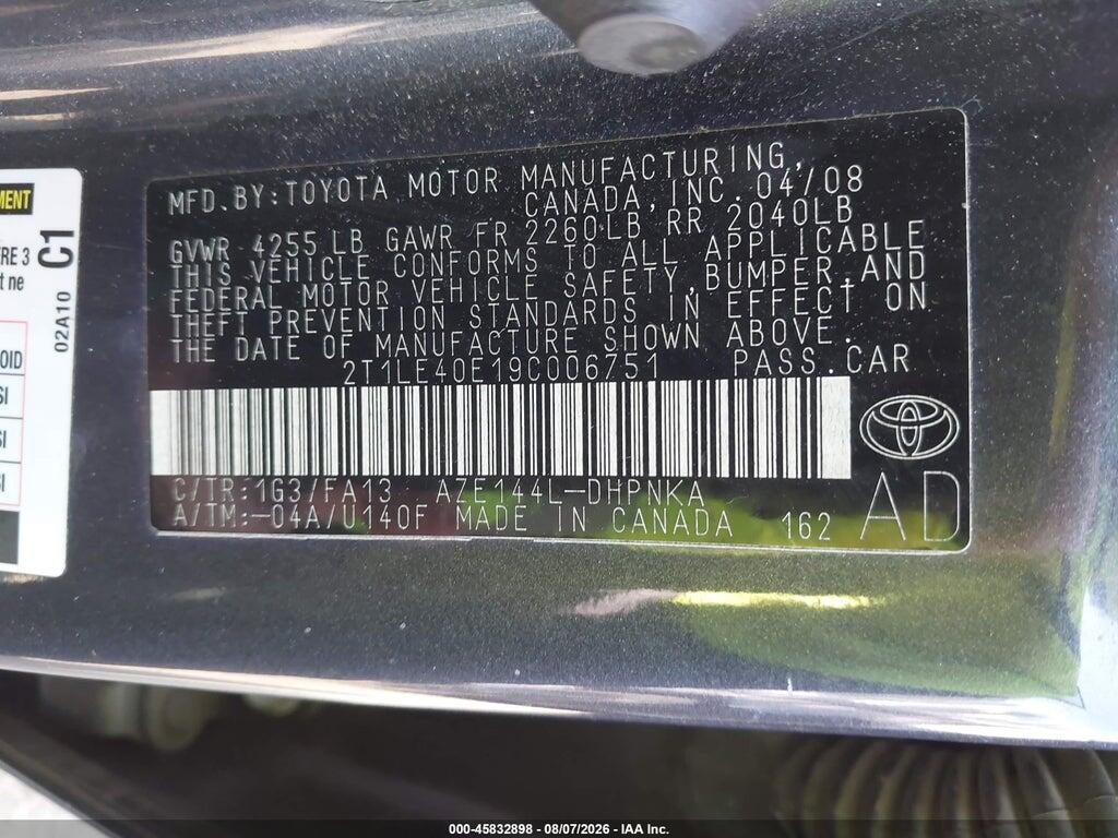 2T1LE40E19C006751 2009 TOYOTA MATRIX photo no. 9
