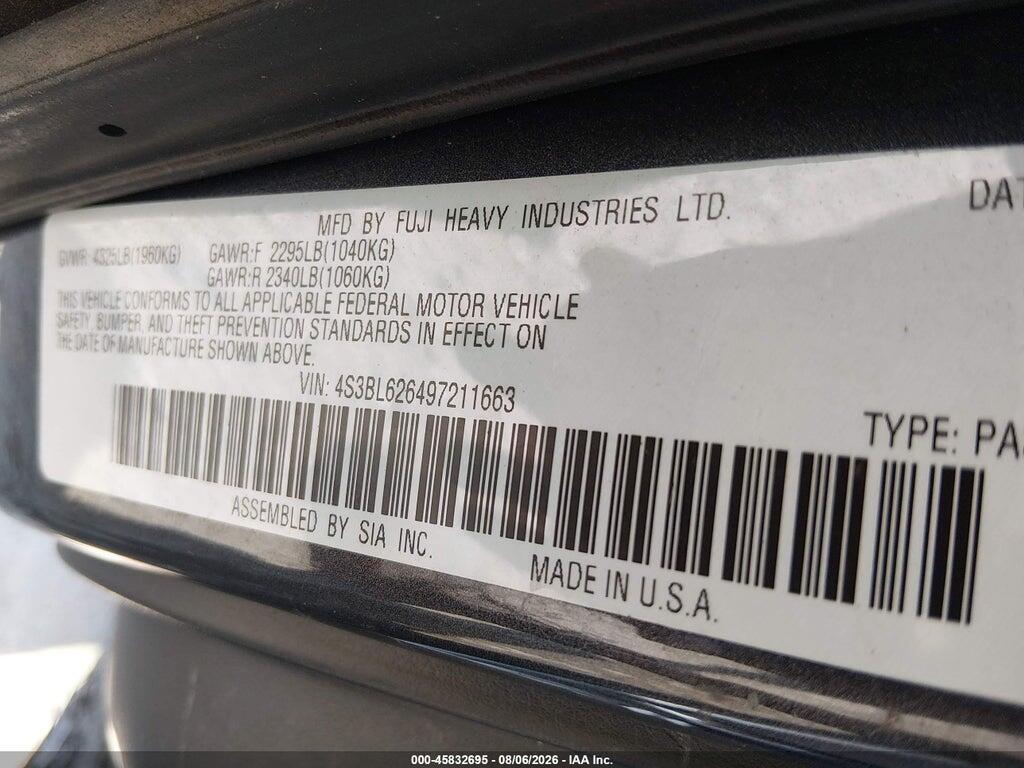 4S3BL626497211663 2009 SUBARU LEGACY photo no. 9