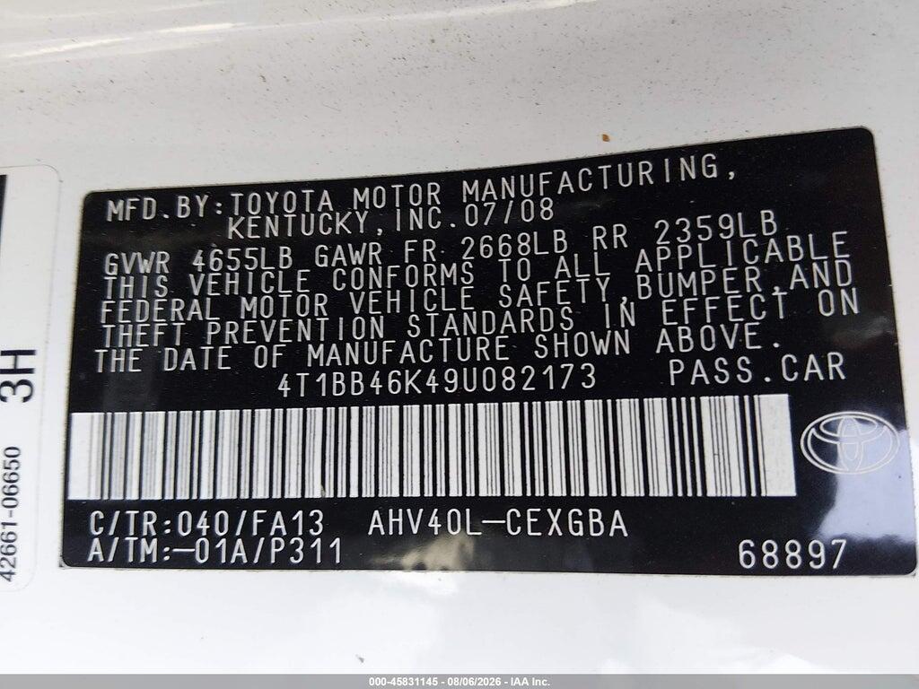 4T1BB46K49U082173 2009 TOYOTA CAMRY HYBRID photo no. 9