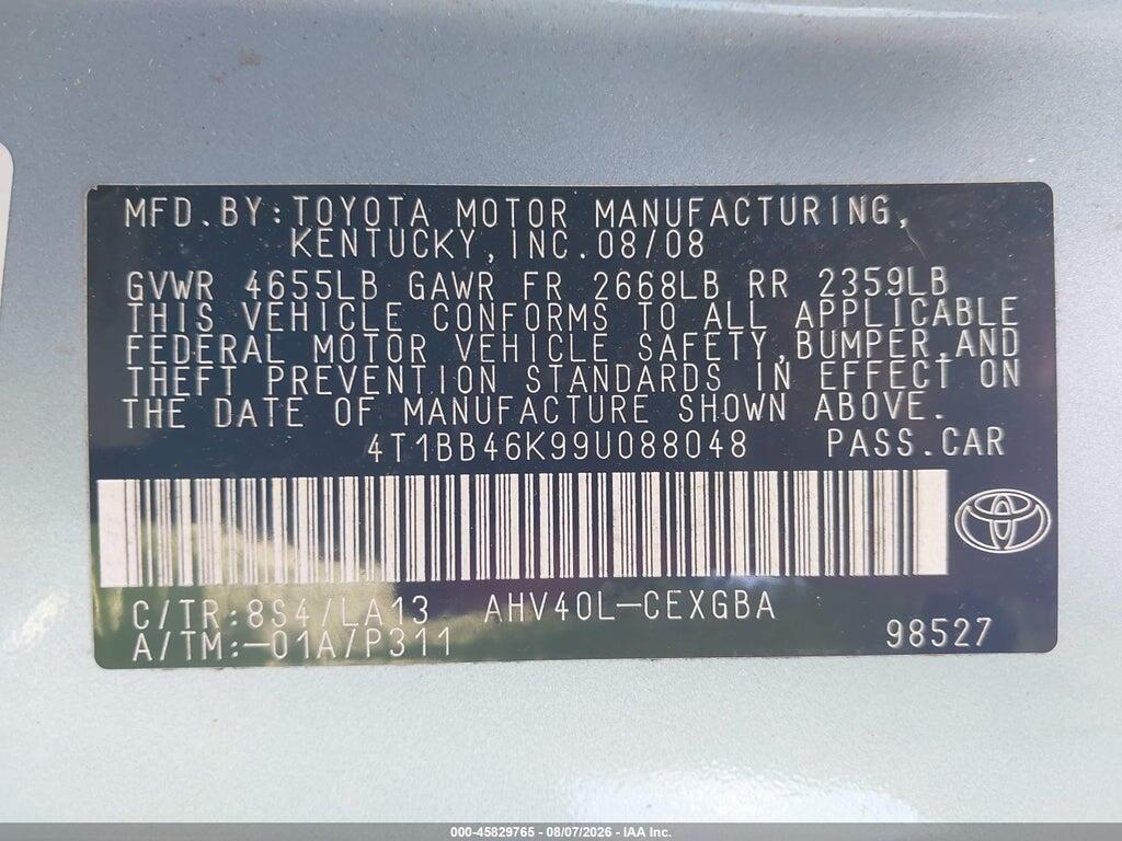 4T1BB46K99U088048 2009 TOYOTA CAMRY HYBRID photo no. 9