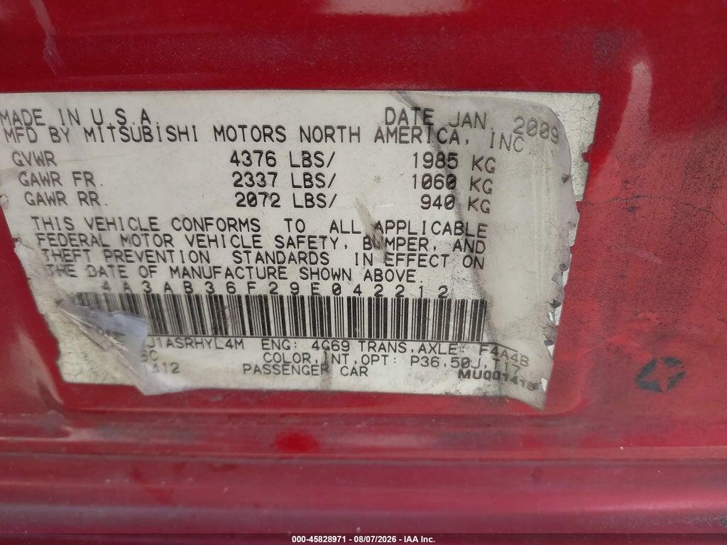 4A3AB36F29E042212 2009 MITSUBISHI GALANT photo no. 9