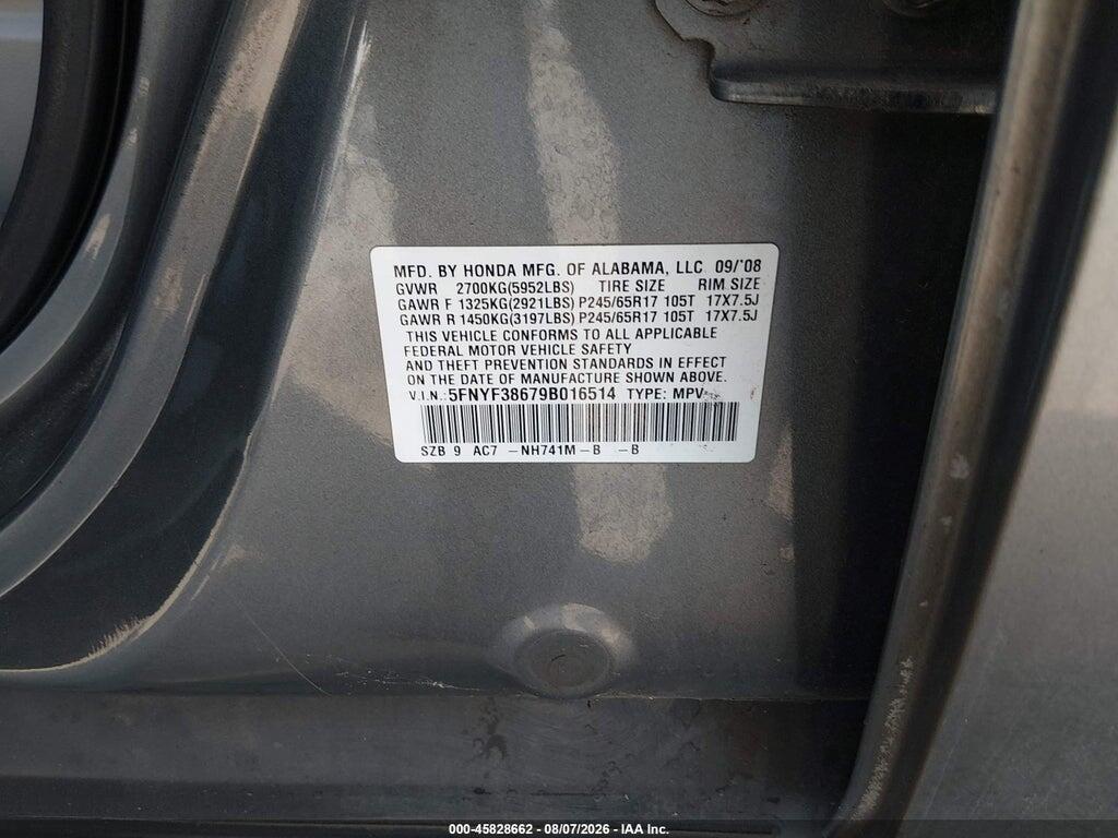 5FNYF38679B016514 2009 HONDA PILOT photo no. 9