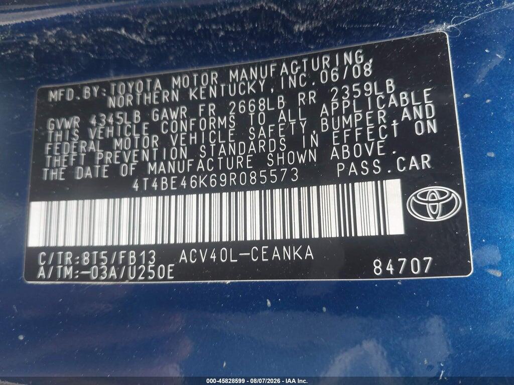 4T4BE46K69R085573 2009 TOYOTA CAMRY photo no. 9