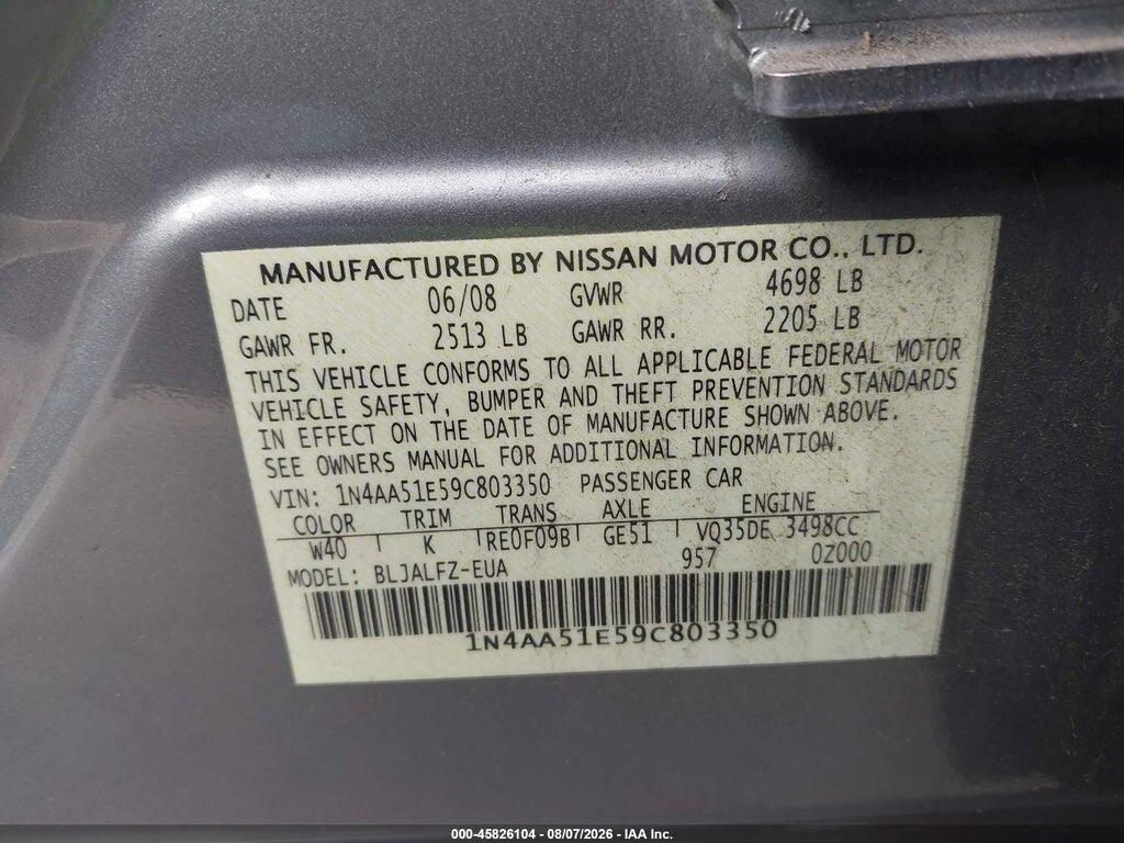 1N4AA51E59C803350 2009 NISSAN MAXIMA photo no. 9