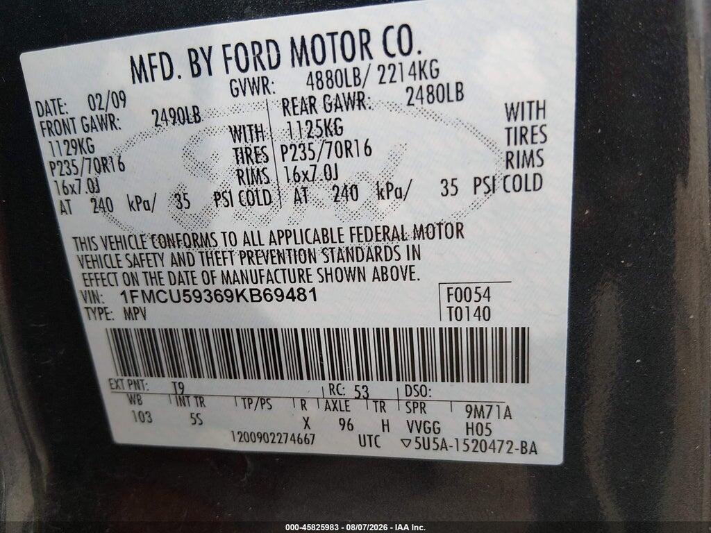1FMCU59369KB69481 2009 FORD ESCAPE HYBRID photo no. 9