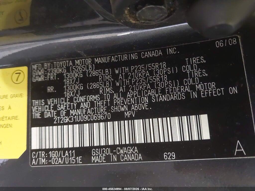 2T2GK31U09C069670 2009 LEXUS RX 350 photo no. 9