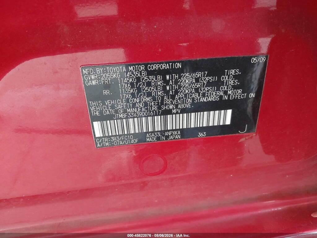 JTMBF33V39D016117 2009 TOYOTA RAV4 photo no. 9
