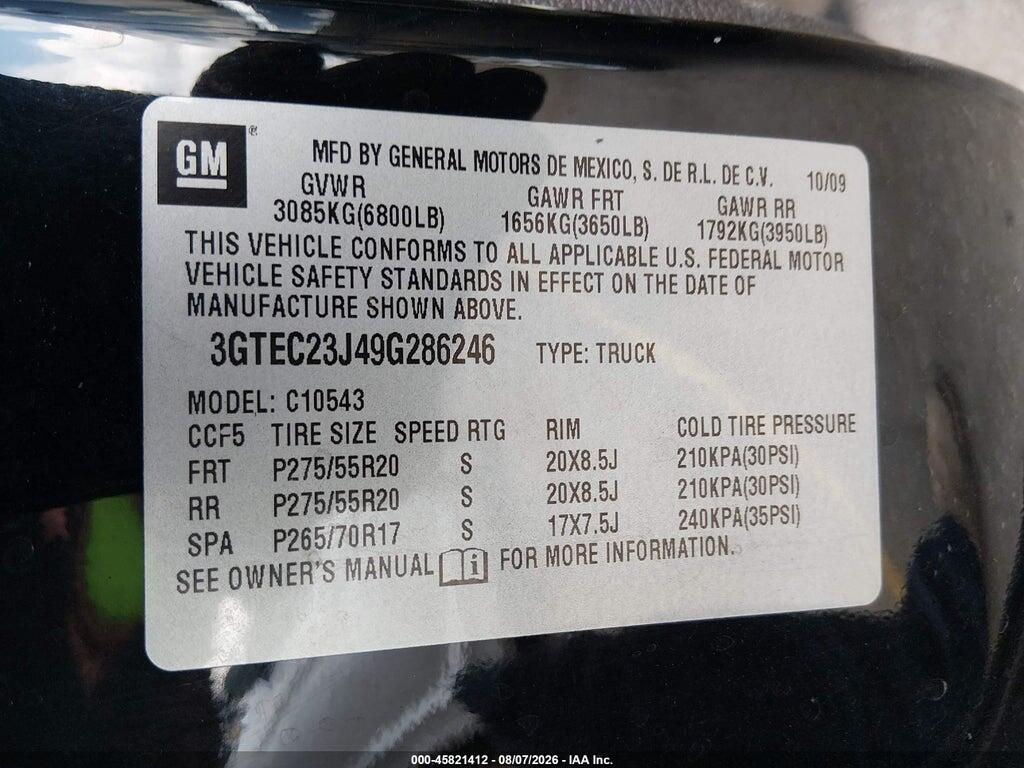 3GTEC23J49G286246 2009 GMC SIERRA 1500 photo no. 9