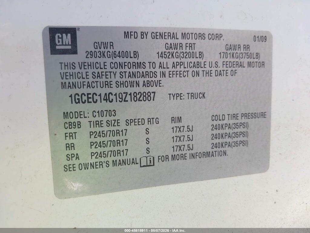 1GCEC14C19Z182887 2009 CHEVROLET SILVERADO 1500 photo no. 9