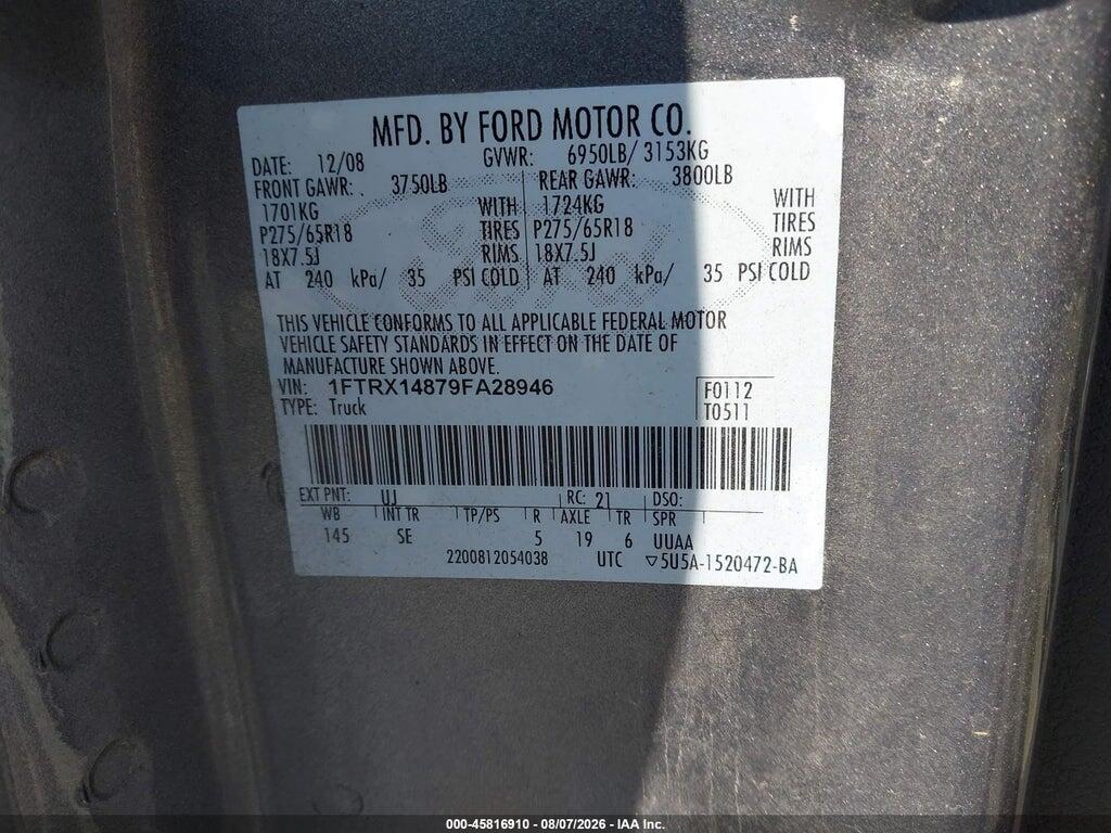 1FTRX14879FA28946 2009 FORD F-150 photo no. 9