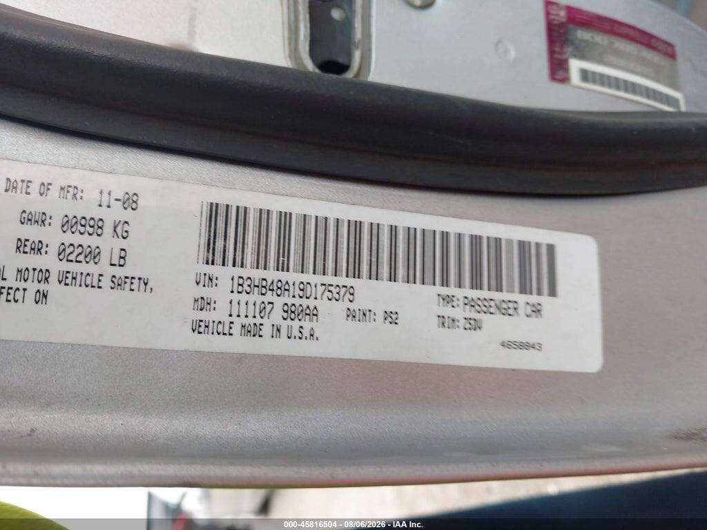 1B3HB48A19D175379 2009 DODGE CALIBER photo no. 9