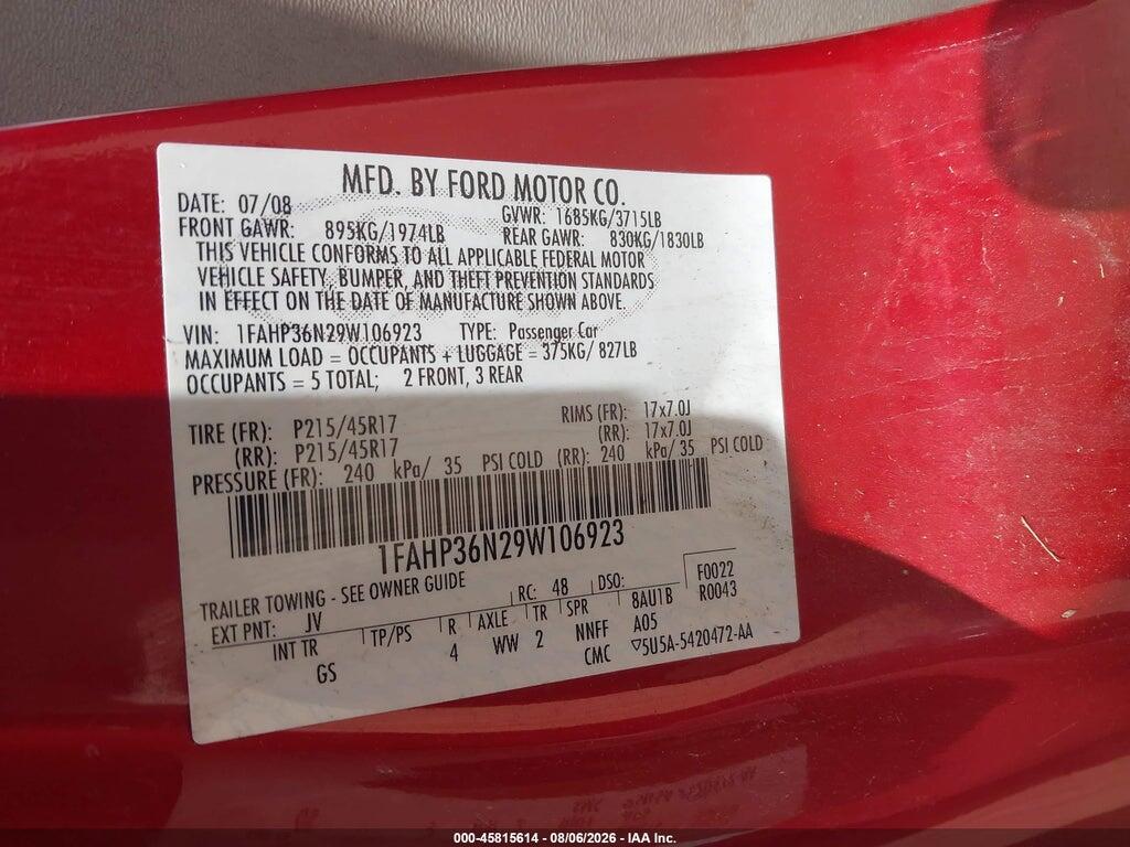 1FAHP36N29W106923 2009 FORD FOCUS photo no. 9