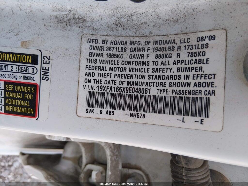 19XFA165X9E048061 2009 HONDA CIVIC photo no. 9