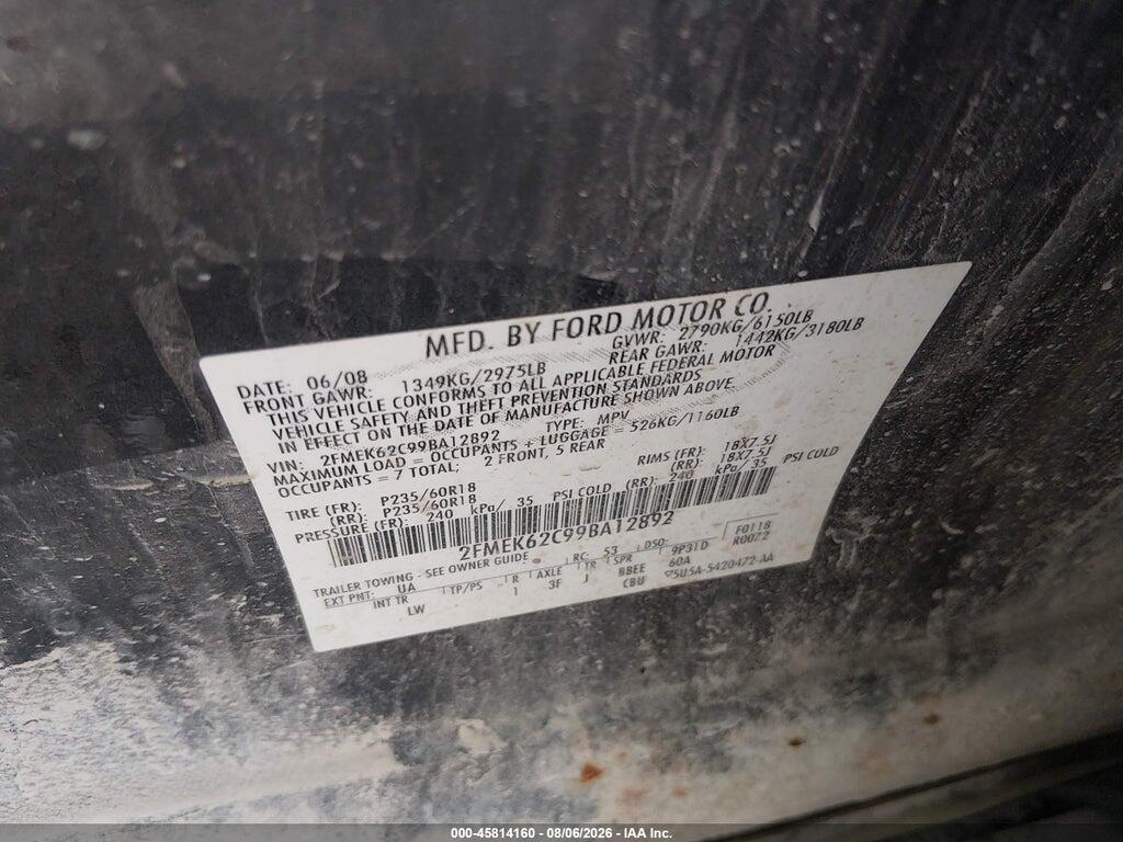 2FMEK62C99BA12892 2009 FORD FLEX photo no. 9