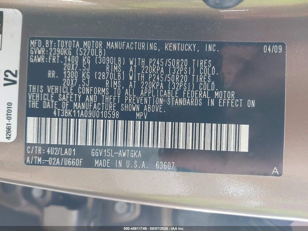 4T3BK11A09U010598 2009 TOYOTA VENZA photo no. 9