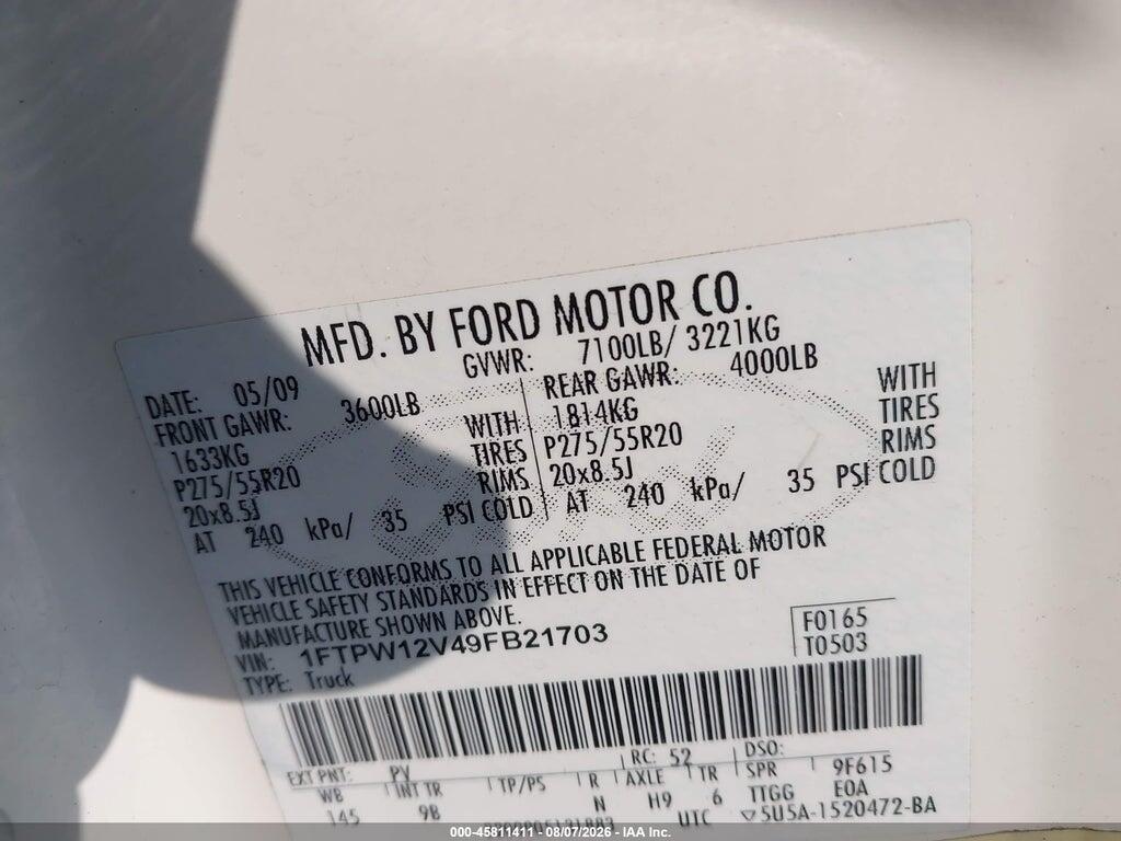 1FTPW12V49FB21703 2009 FORD F-150 photo no. 9