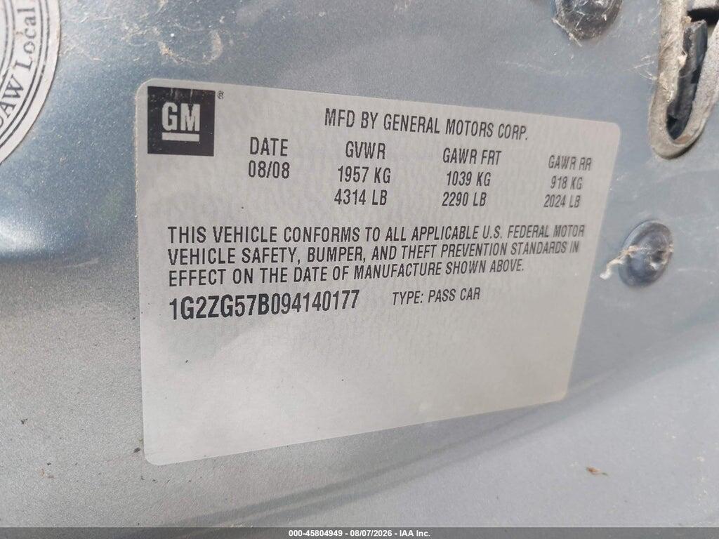 1G2ZG57B094140177 2009 PONTIAC G6 photo no. 9