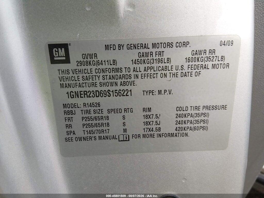 1GNEV13D39S176450 2009 CHEVROLET TRAVERSE photo no. 9