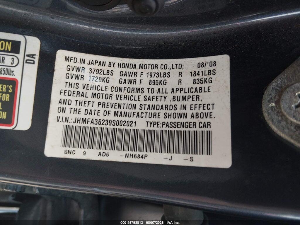JHMFA36239S002021 2009 HONDA CIVIC HYBRID photo no. 9
