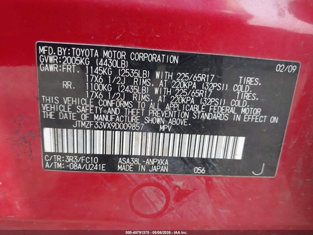 JTMZF33VX9D009857 2009 TOYOTA RAV4 photo no. 9