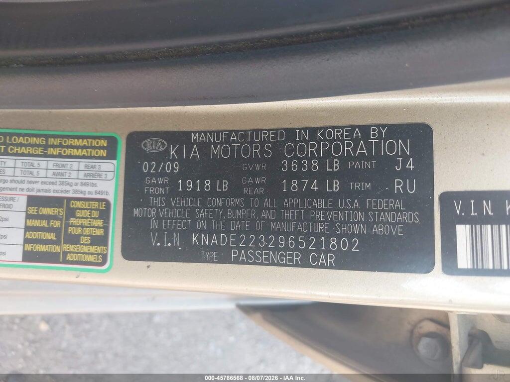 KNADE223296521802 2009 KIA RIO photo no. 9