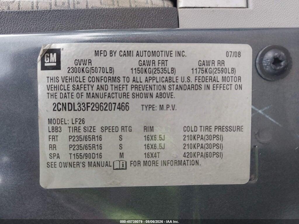 2CNDL33F296207466 2009 CHEVROLET EQUINOX photo no. 9