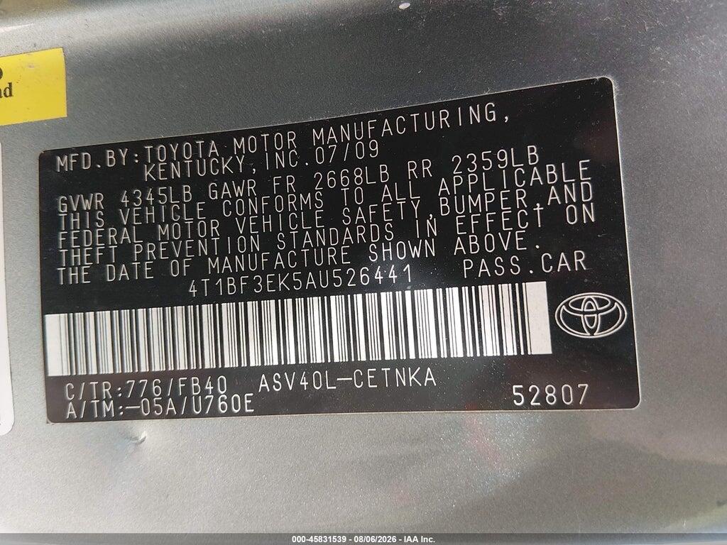 4T1BF3EK5AU526441 2010 TOYOTA CAMRY photo no. 9