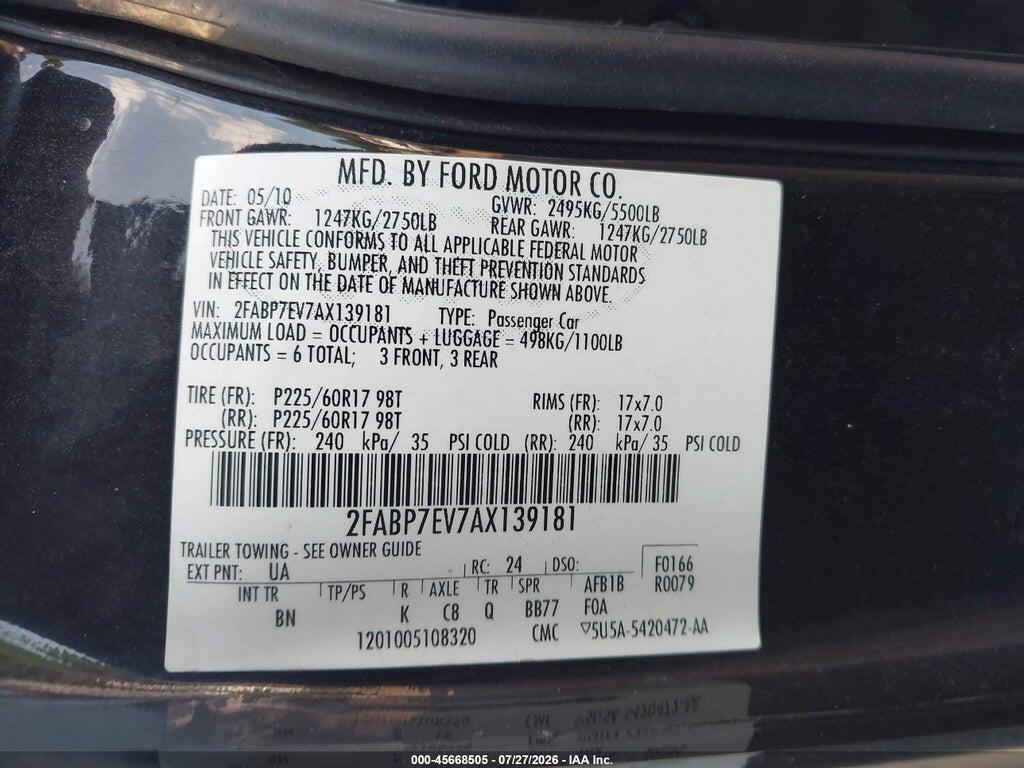2FABP7EV7AX139181 2010 FORD CROWN VICTORIA photo no. 9