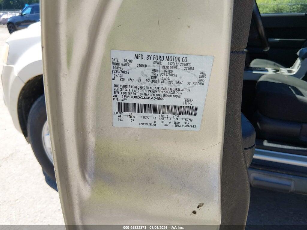 1FMCU0DG3AKA04599 2010 FORD ESCAPE photo no. 9