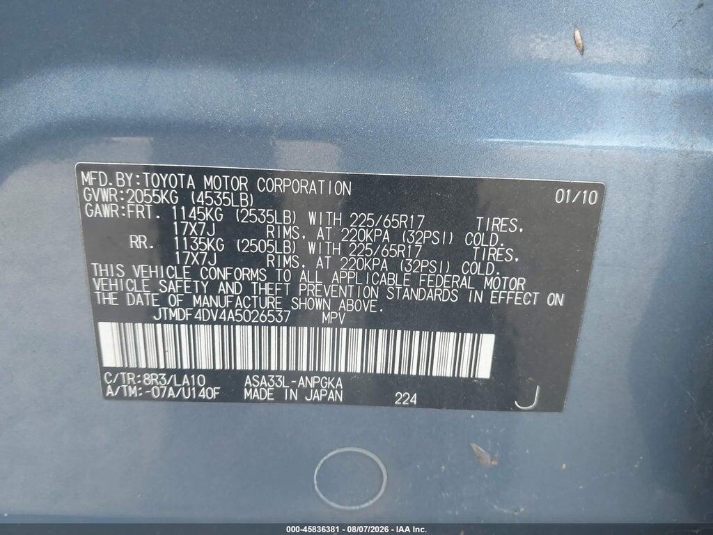 JTMDF4DV4A5026537 2010 TOYOTA RAV4 photo no. 9