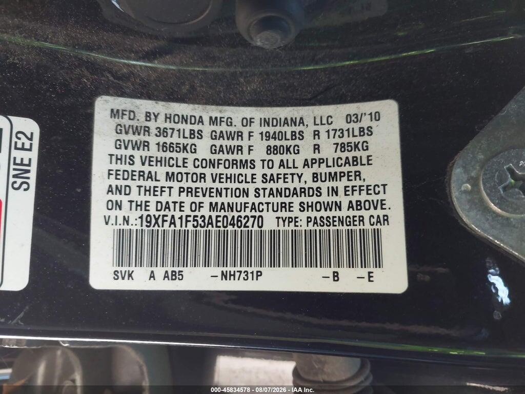 19XFA1F53AE046270 2010 HONDA CIVIC photo no. 9
