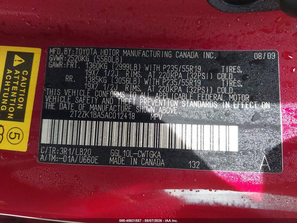 2T2ZK1BA5AC012418 2010 LEXUS RX 350 photo no. 9