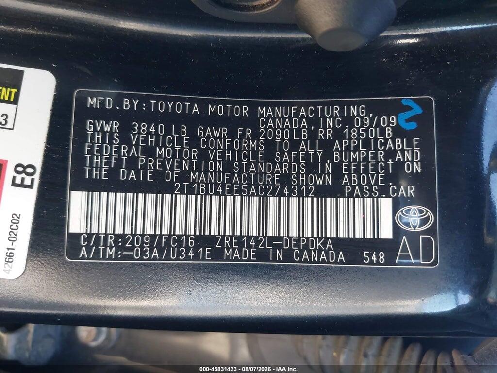 2T1BU4EE5AC274312 2010 TOYOTA COROLLA photo no. 9