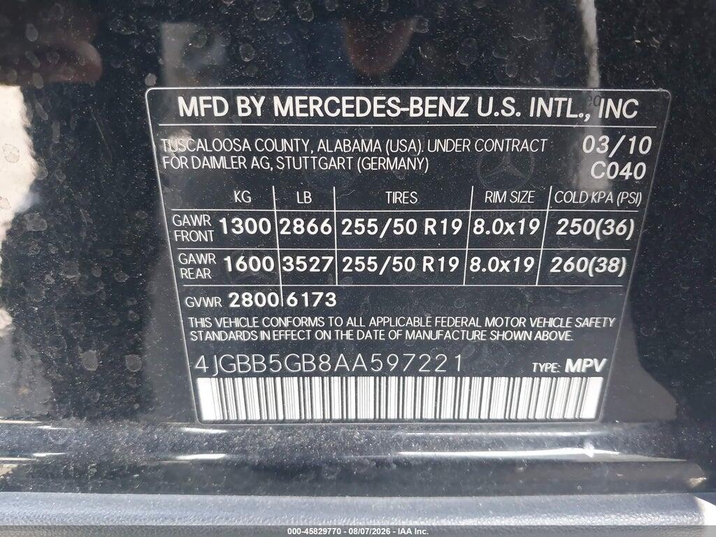4JGBB5GB8AA597221 2010 MERCEDES-BENZ ML 350 photo no. 9