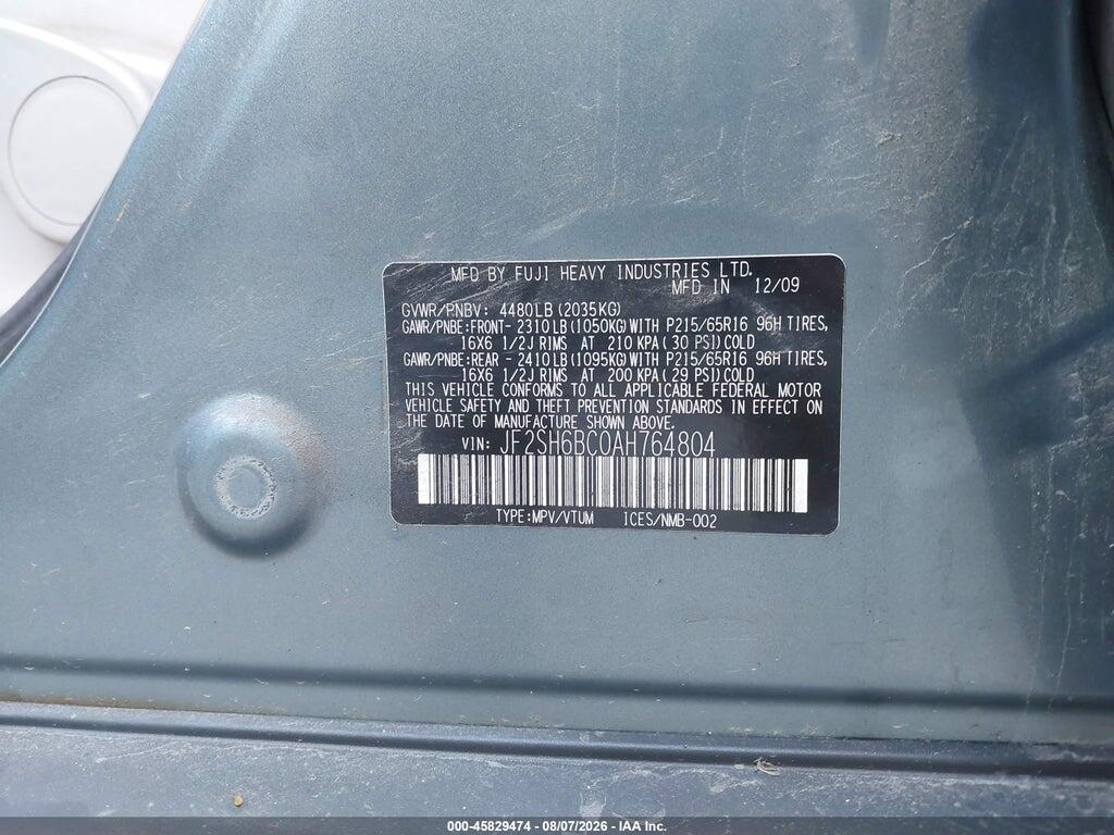 JF2SH6BC0AH764804 2010 SUBARU FORESTER photo no. 9