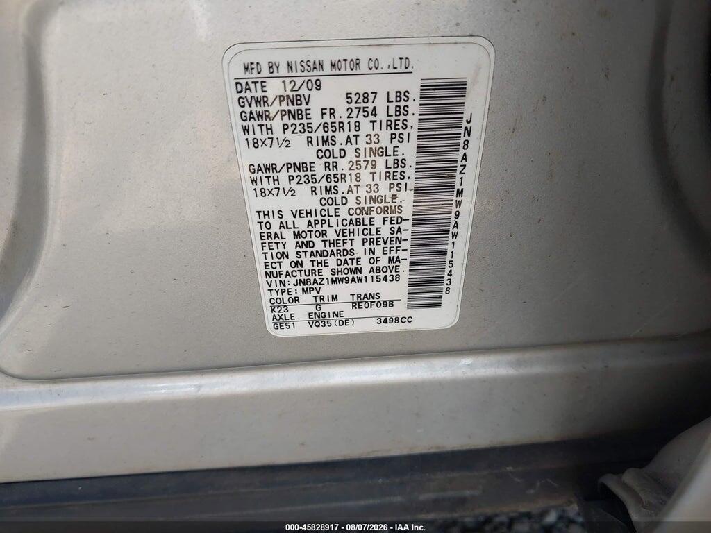 JN8AZ1MW9AW115438 2010 NISSAN MURANO photo no. 9